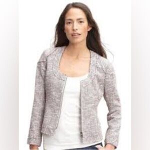 Banana Republic Size 12 Tweed Raw Edge Zip Up Blazer Jacket NWT $175 USD